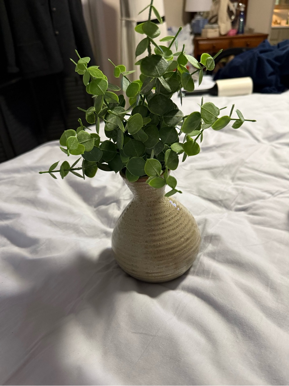 Rustic Farmhouse Pottery Vase 6β Beige Ribbed Cottagecore DΓ©cor